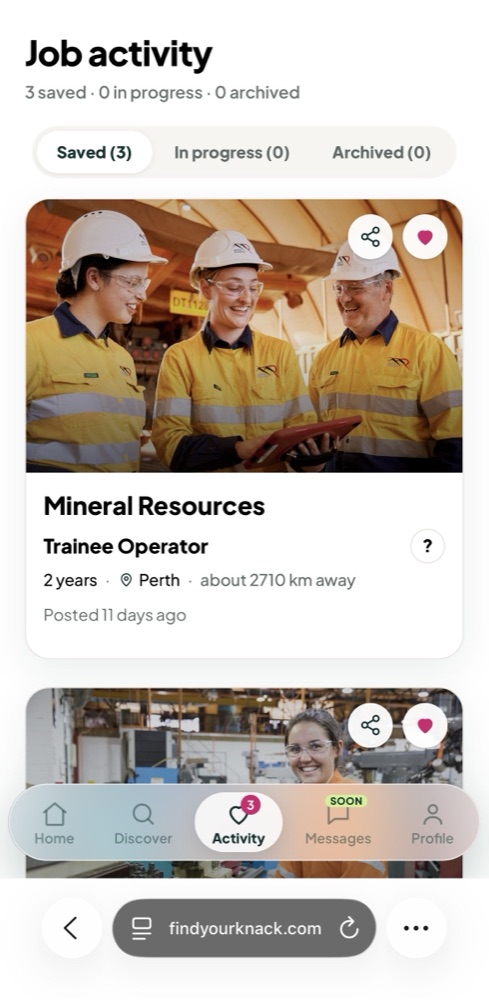 Knack job activity tracker
